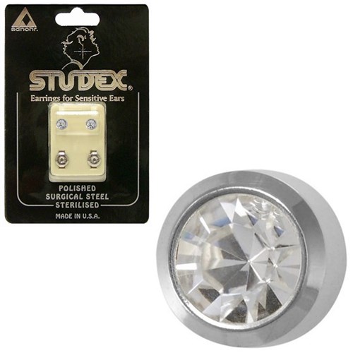 Birthstone Studs - Large Bezel S/S - April / Crystal